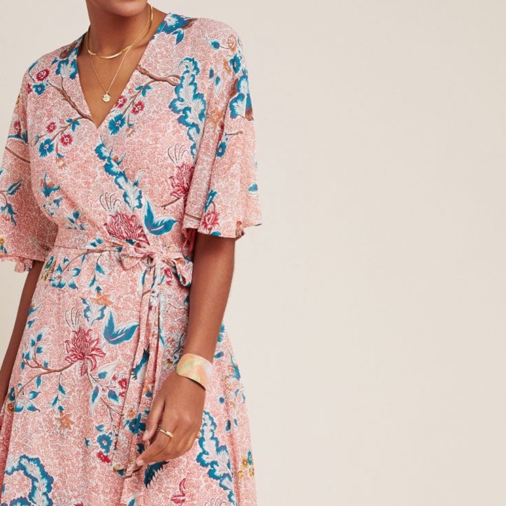 Anthropologie Mauve Adelaide Floral Wrap Dress